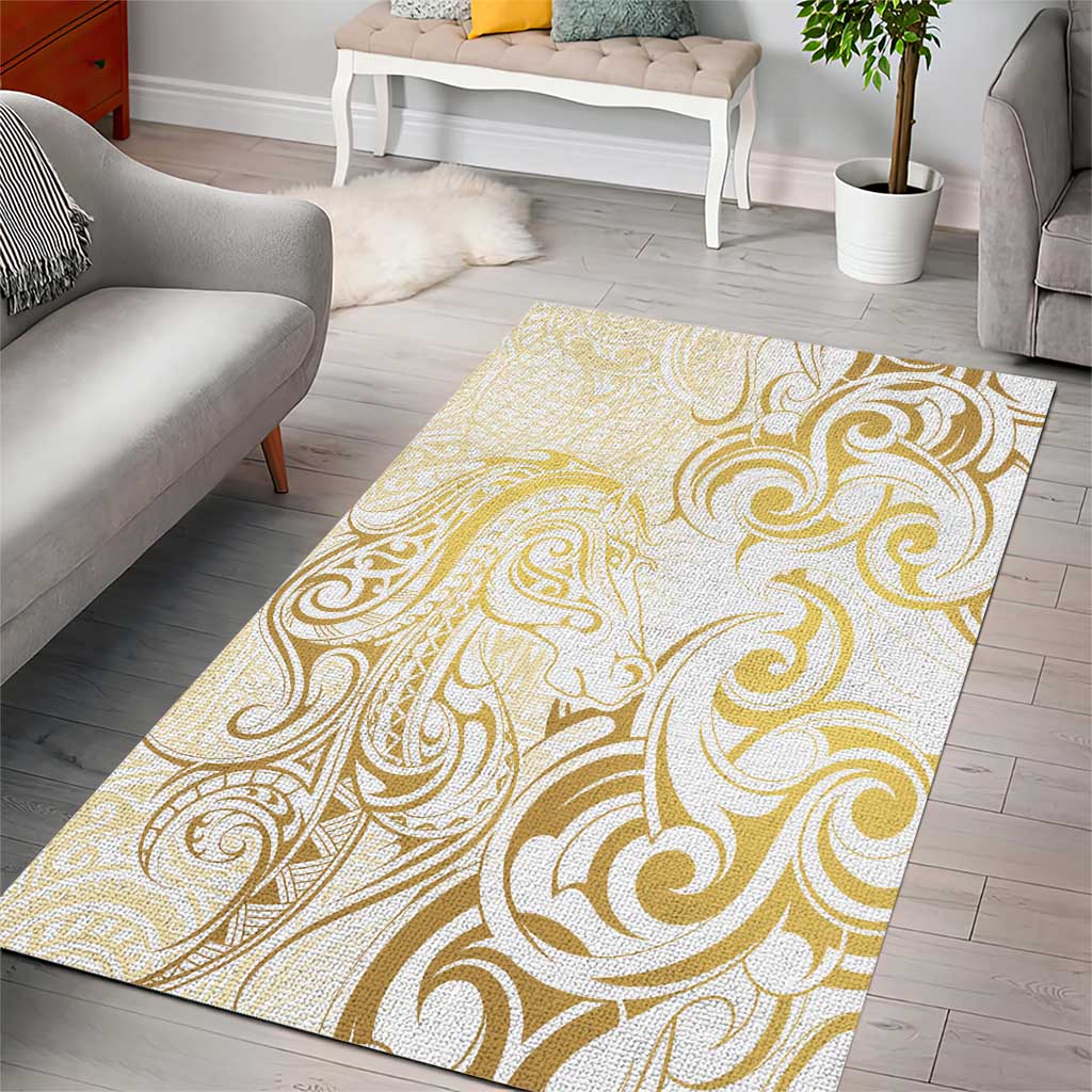 Gold And White Aoteara Horse Racing Area Rug NZ Maori Pattern - Vibe Hoodie Shop