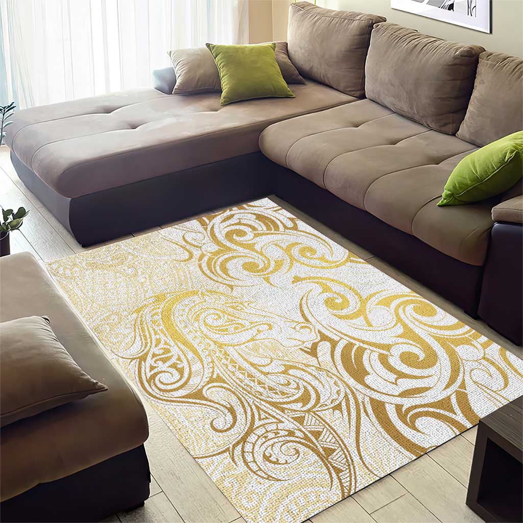 Gold And White Aoteara Horse Racing Area Rug NZ Maori Pattern - Vibe Hoodie Shop