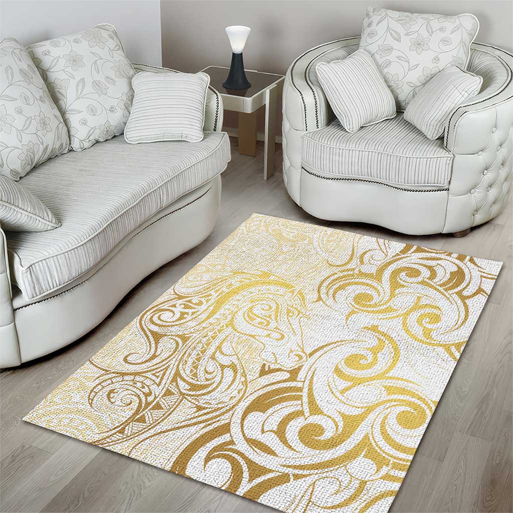 Gold And White Aoteara Horse Racing Area Rug NZ Maori Pattern - Vibe Hoodie Shop