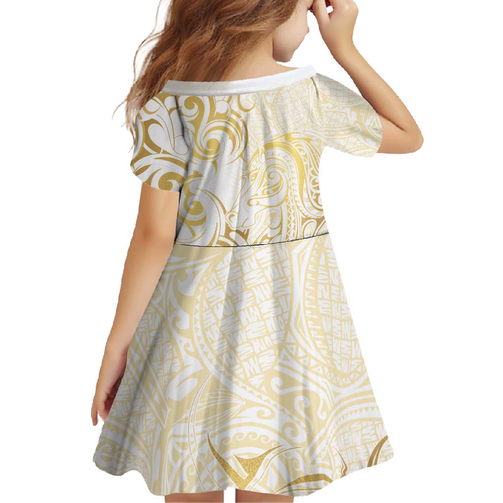 Gold And White Aoteara Horse Racing Family Matching Mermaid Dress and Hawaiian Shirt NZ Maori Pattern