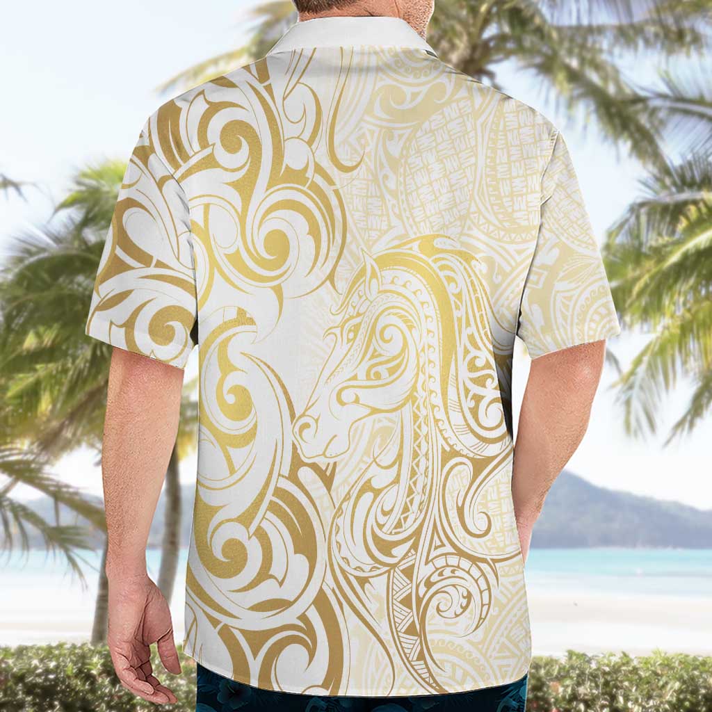 Gold And White Aoteara Horse Racing Hawaiian Shirt NZ Maori Pattern - Vibe Hoodie Shop