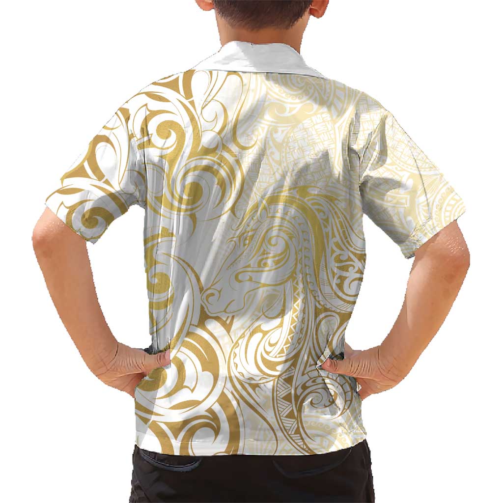 Gold And White Aoteara Horse Racing Hawaiian Shirt NZ Maori Pattern - Vibe Hoodie Shop