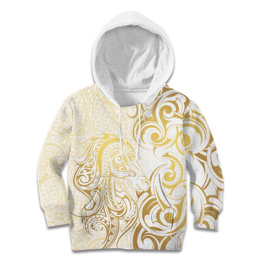 Gold And White Aoteara Horse Racing Kid Hoodie NZ Maori Pattern - Vibe Hoodie Shop