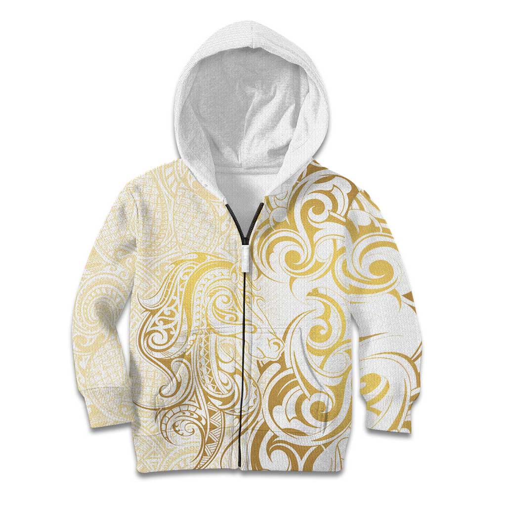 Gold And White Aoteara Horse Racing Kid Hoodie NZ Maori Pattern - Vibe Hoodie Shop