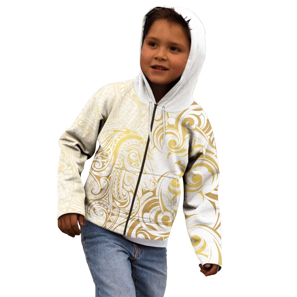 Gold And White Aoteara Horse Racing Kid Hoodie NZ Maori Pattern - Vibe Hoodie Shop