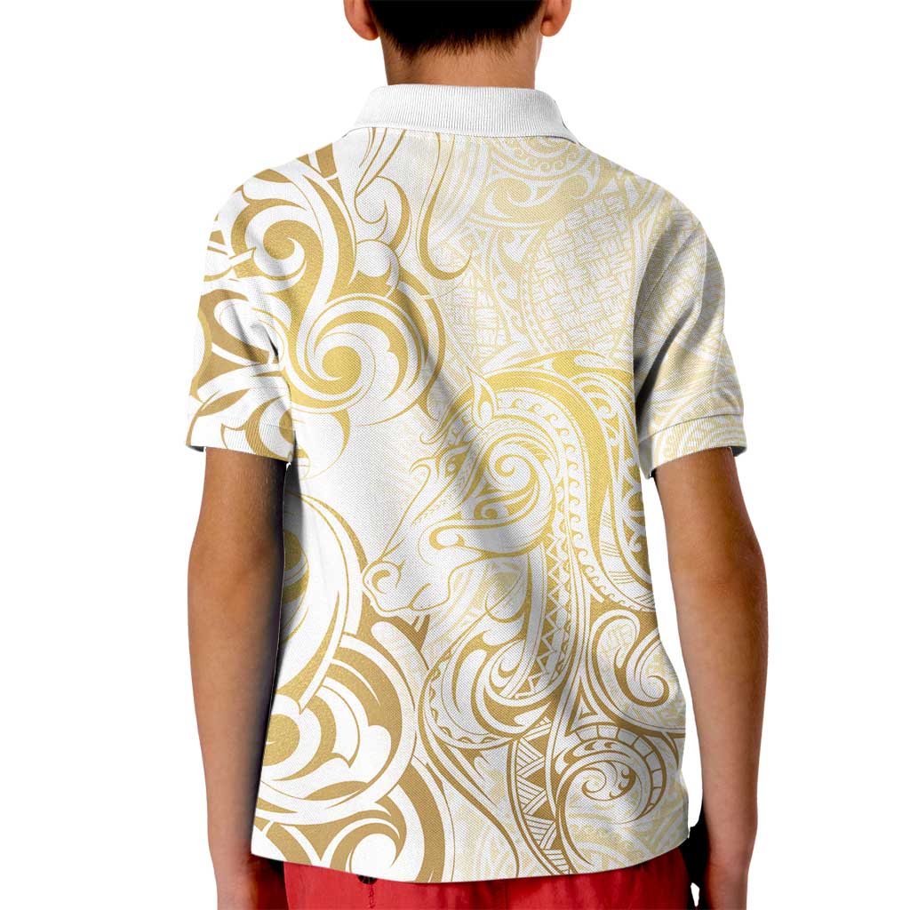 Gold And White Aoteara Horse Racing Kid Polo Shirt NZ Maori Pattern - Vibe Hoodie Shop