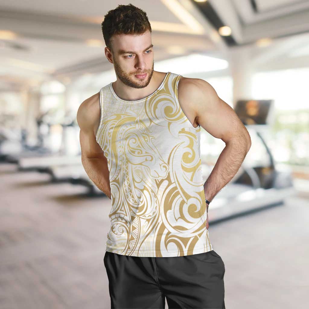 Gold And White Aoteara Horse Racing Men Tank Top NZ Maori Pattern - Vibe Hoodie Shop