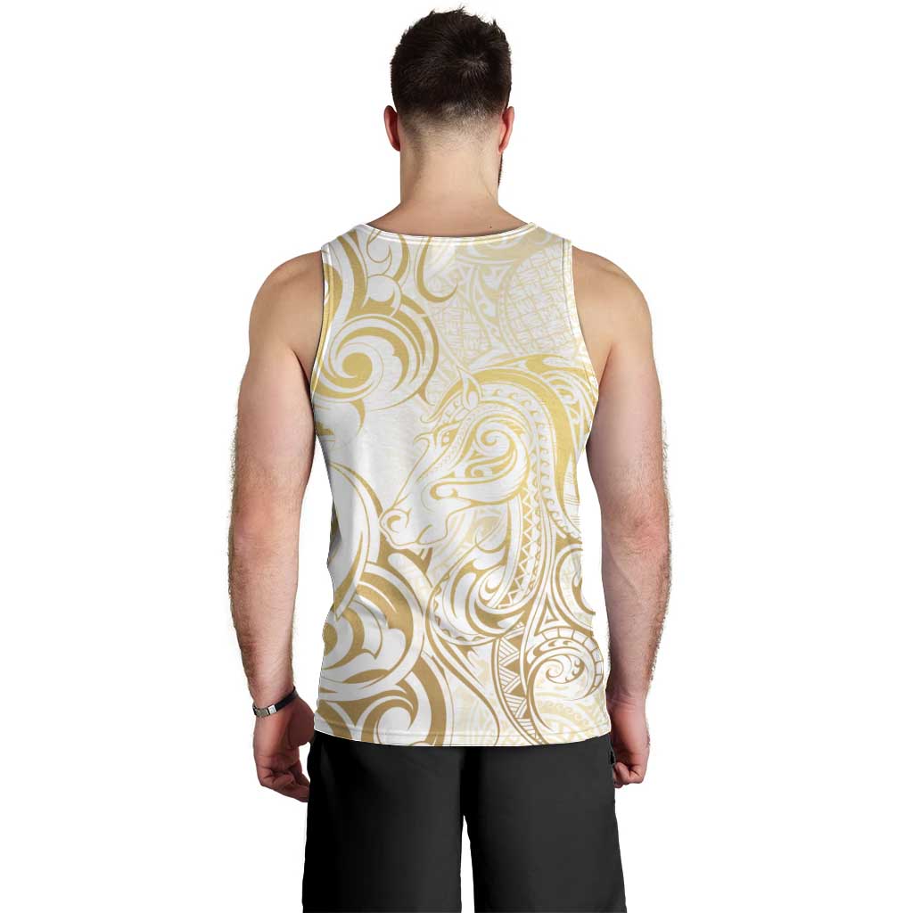 Gold And White Aoteara Horse Racing Men Tank Top NZ Maori Pattern - Vibe Hoodie Shop