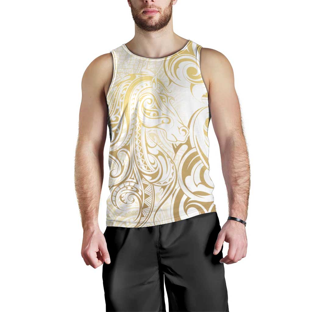 Gold And White Aoteara Horse Racing Men Tank Top NZ Maori Pattern - Vibe Hoodie Shop