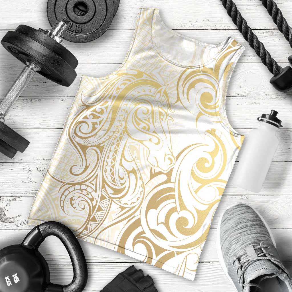 Gold And White Aoteara Horse Racing Men Tank Top NZ Maori Pattern - Vibe Hoodie Shop