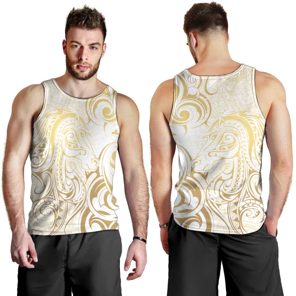 Gold And White Aoteara Horse Racing Men Tank Top NZ Maori Pattern - Vibe Hoodie Shop