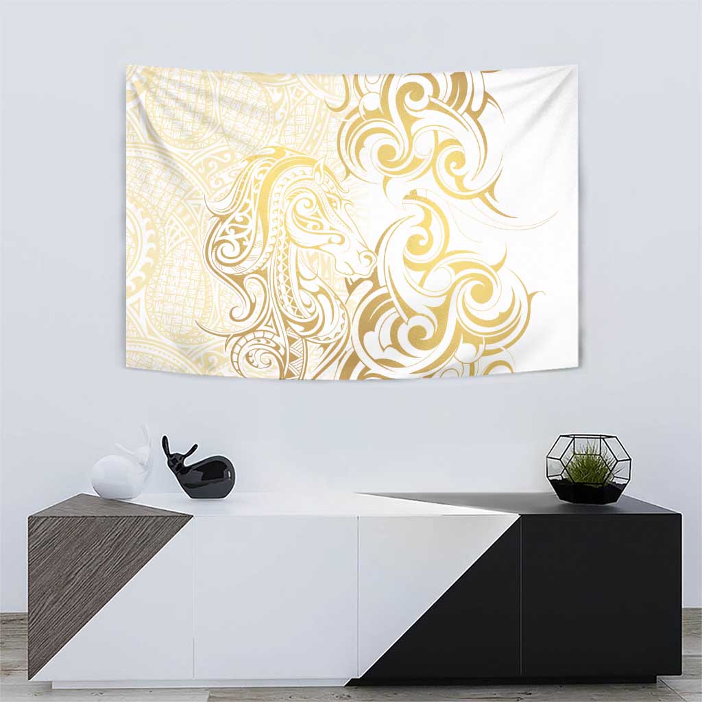 Gold And White Aoteara Horse Racing Tapestry NZ Maori Pattern - Vibe Hoodie Shop