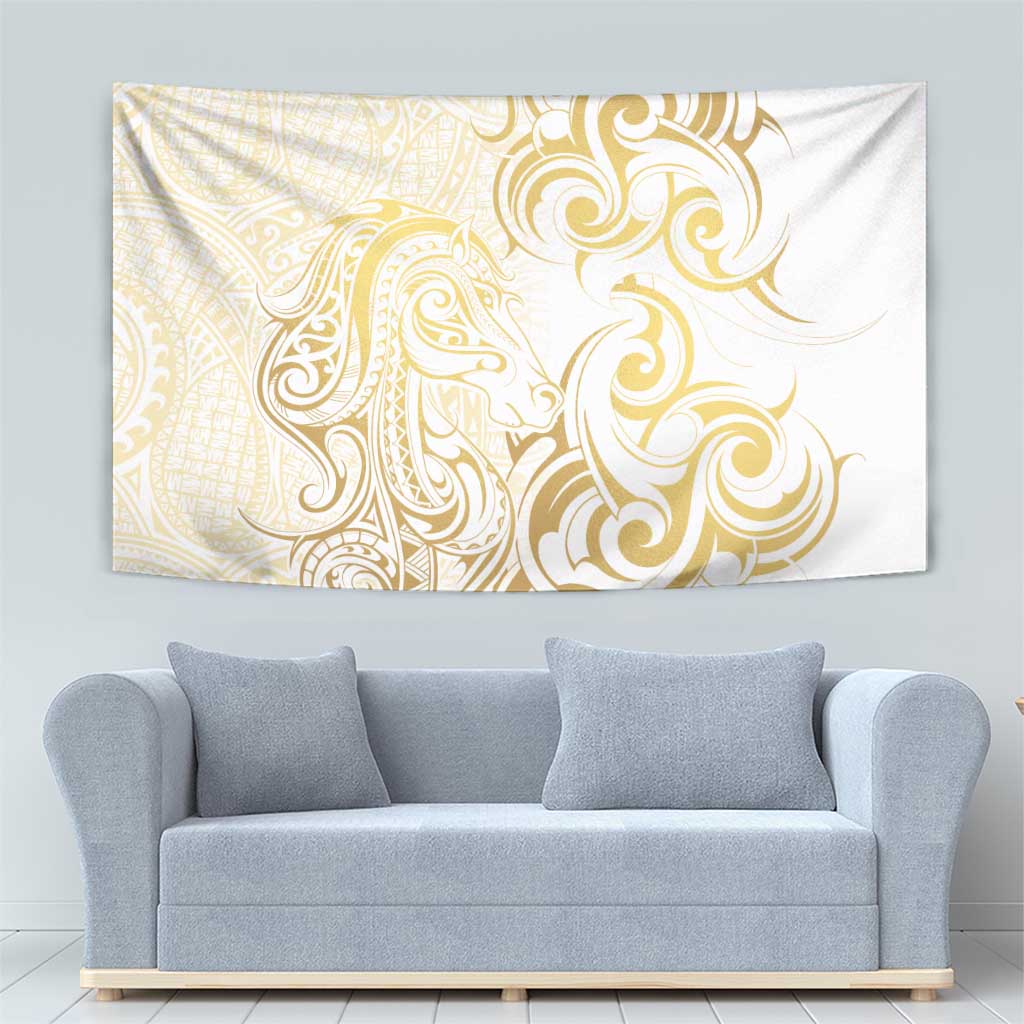 Gold And White Aoteara Horse Racing Tapestry NZ Maori Pattern - Vibe Hoodie Shop