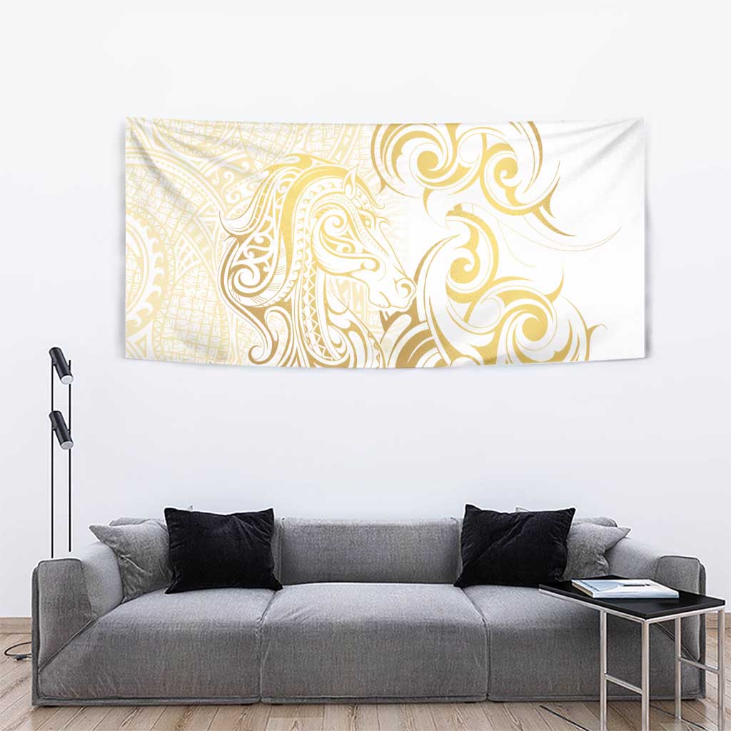 Gold And White Aoteara Horse Racing Tapestry NZ Maori Pattern - Vibe Hoodie Shop