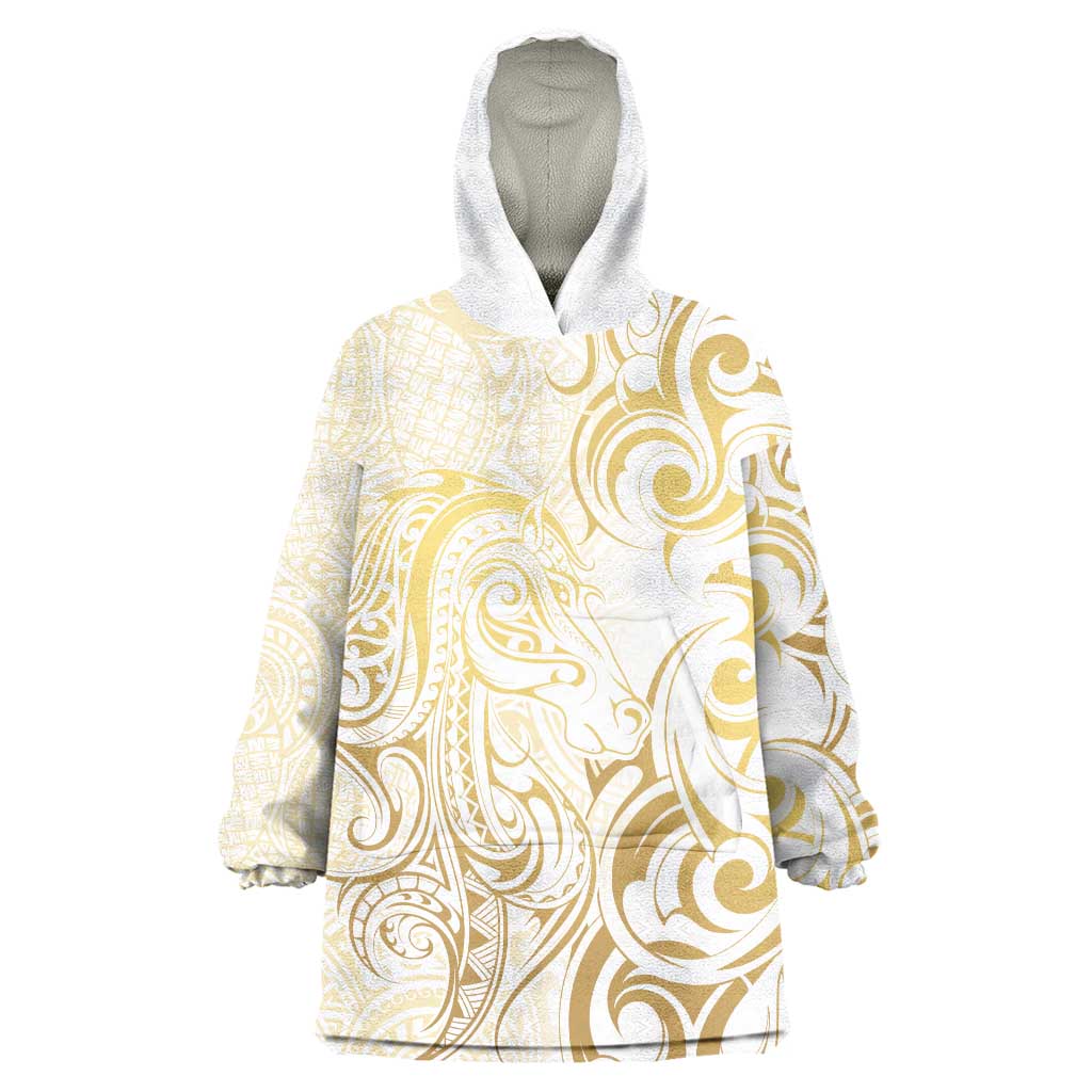 Gold And White Aoteara Horse Racing Wearable Blanket Hoodie NZ Maori Pattern - Vibe Hoodie Shop