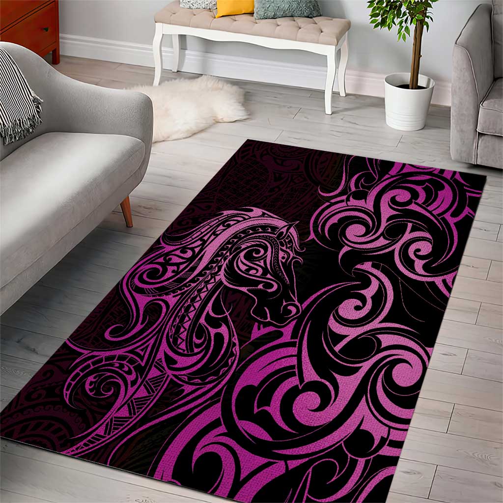 Pink Aoteara Horse Racing Area Rug NZ Maori Pattern - Vibe Hoodie Shop