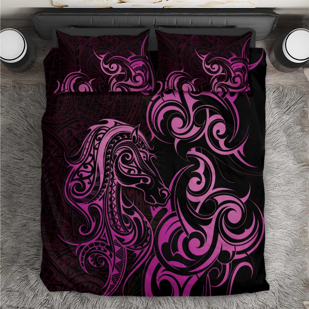 Pink Aoteara Horse Racing Bedding Set NZ Maori Pattern - Vibe Hoodie Shop
