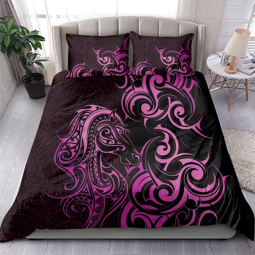 Pink Aoteara Horse Racing Bedding Set NZ Maori Pattern - Vibe Hoodie Shop