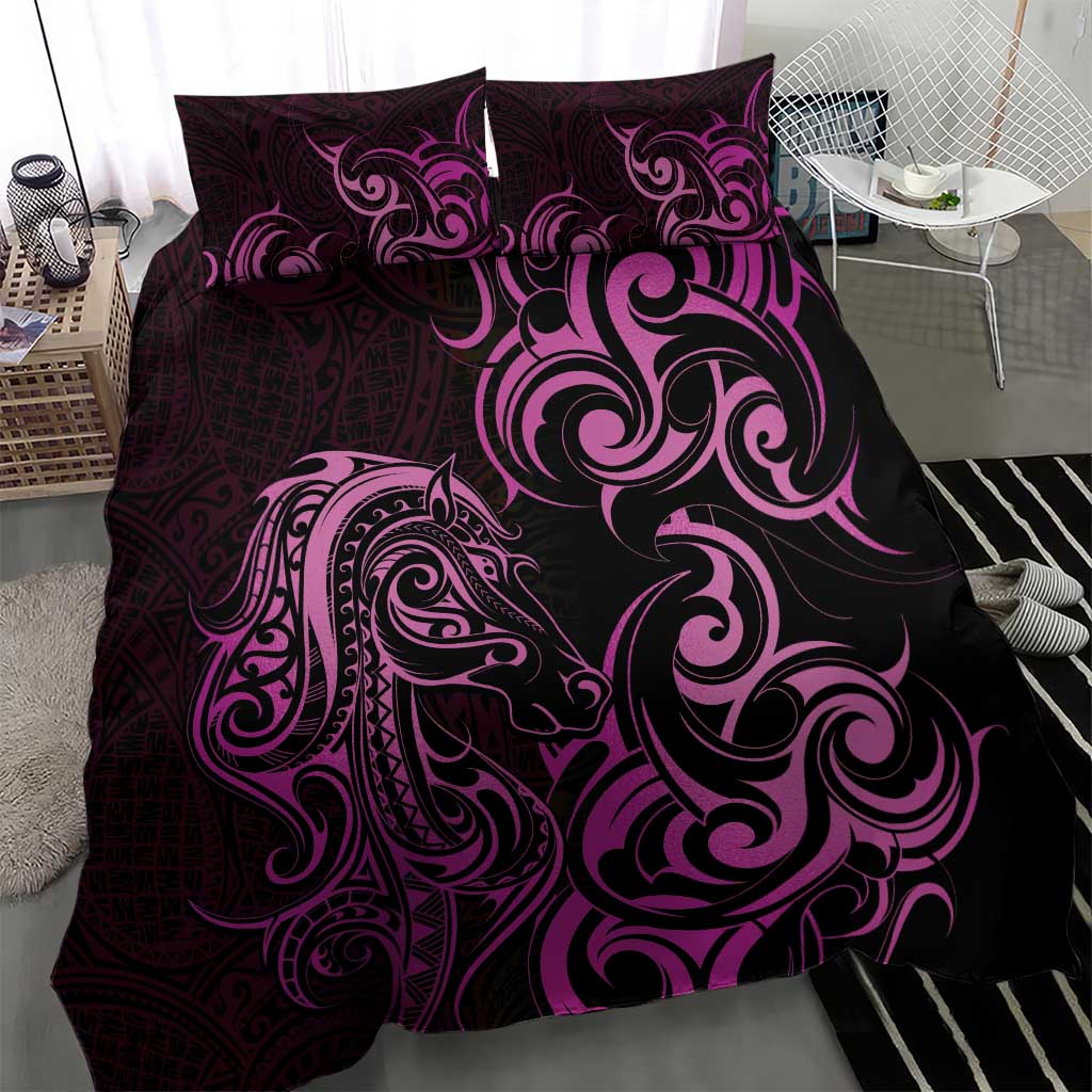Pink Aoteara Horse Racing Bedding Set NZ Maori Pattern - Vibe Hoodie Shop