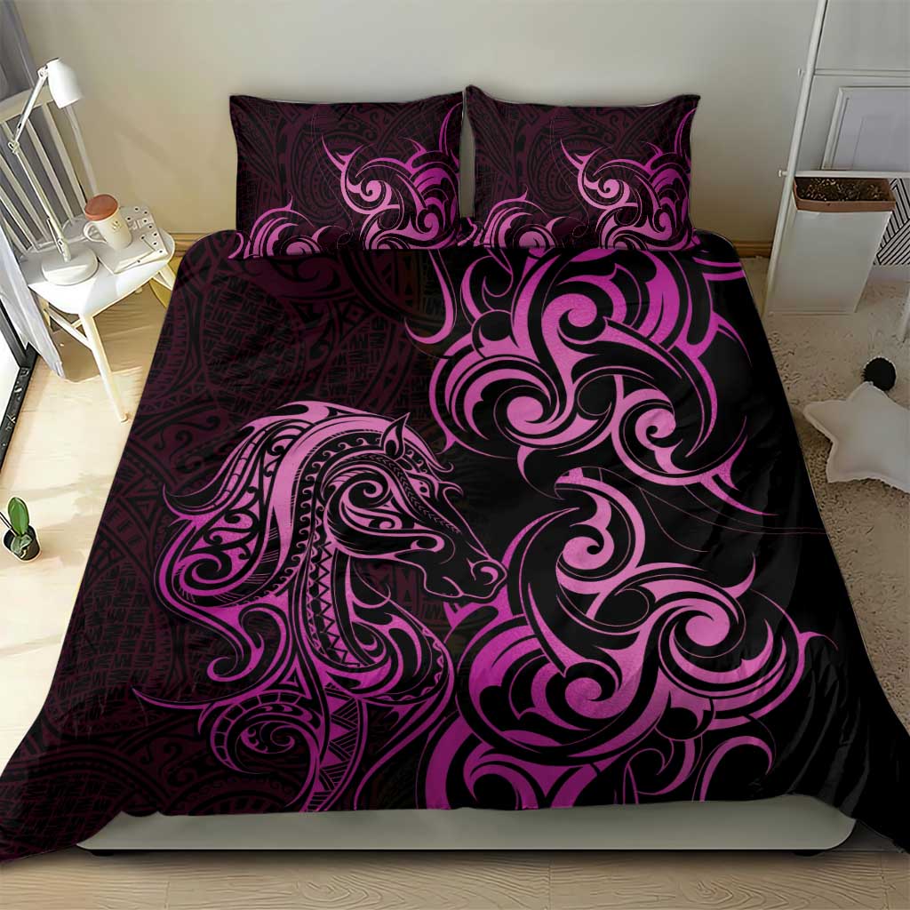 Pink Aoteara Horse Racing Bedding Set NZ Maori Pattern - Vibe Hoodie Shop