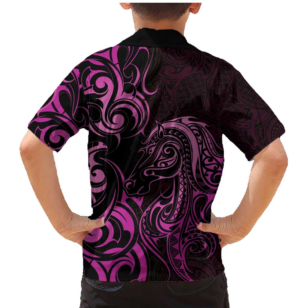 Pink Aoteara Horse Racing Family Matching Mermaid Dress and Hawaiian Shirt NZ Maori Pattern