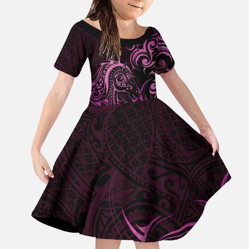 Pink Aoteara Horse Racing Family Matching Mermaid Dress and Hawaiian Shirt NZ Maori Pattern