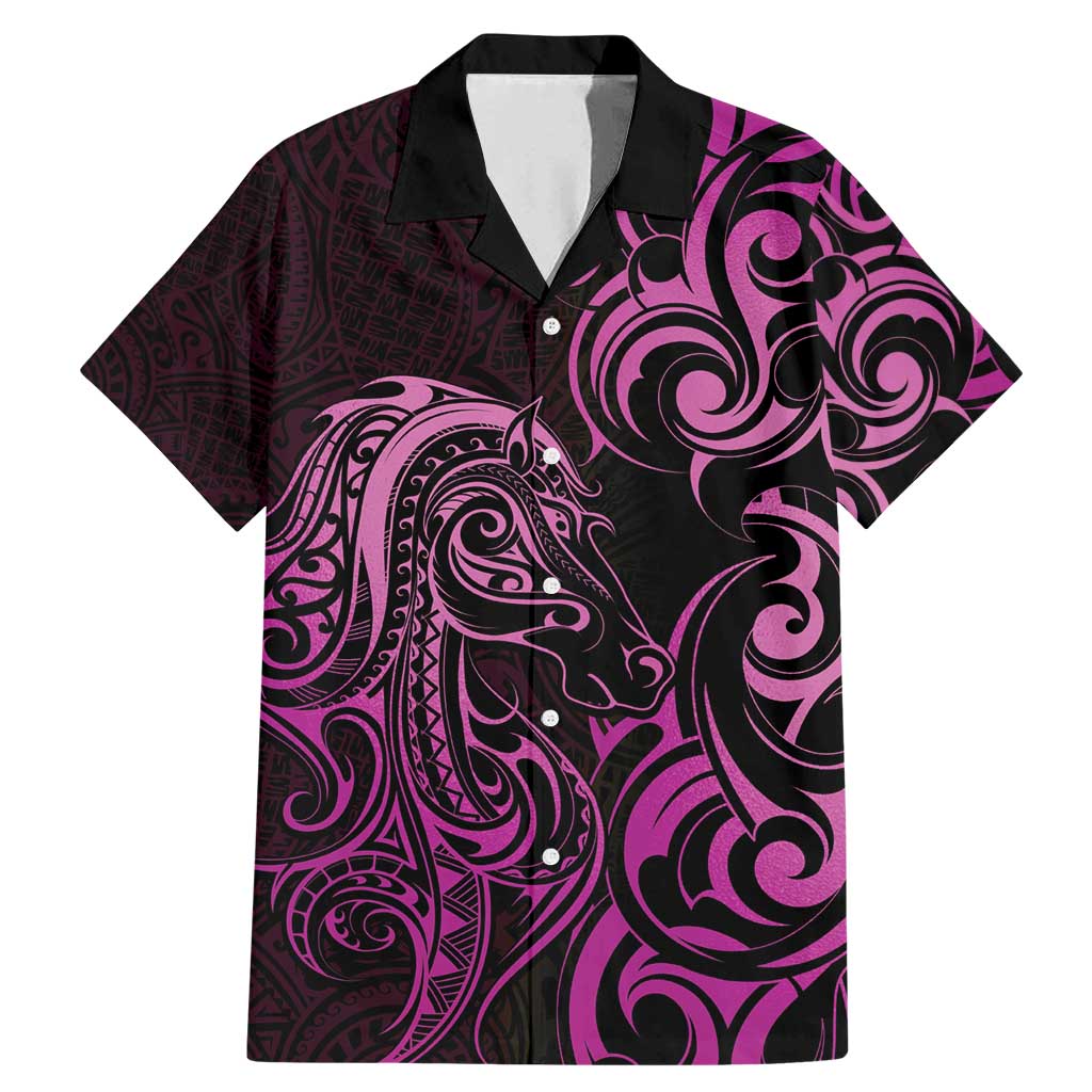 Pink Aoteara Horse Racing Family Matching Mermaid Dress and Hawaiian Shirt NZ Maori Pattern