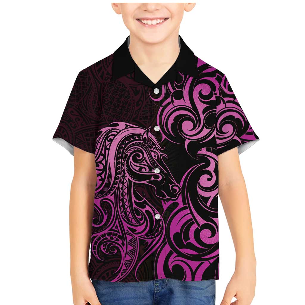 Pink Aoteara Horse Racing Family Matching Mermaid Dress and Hawaiian Shirt NZ Maori Pattern