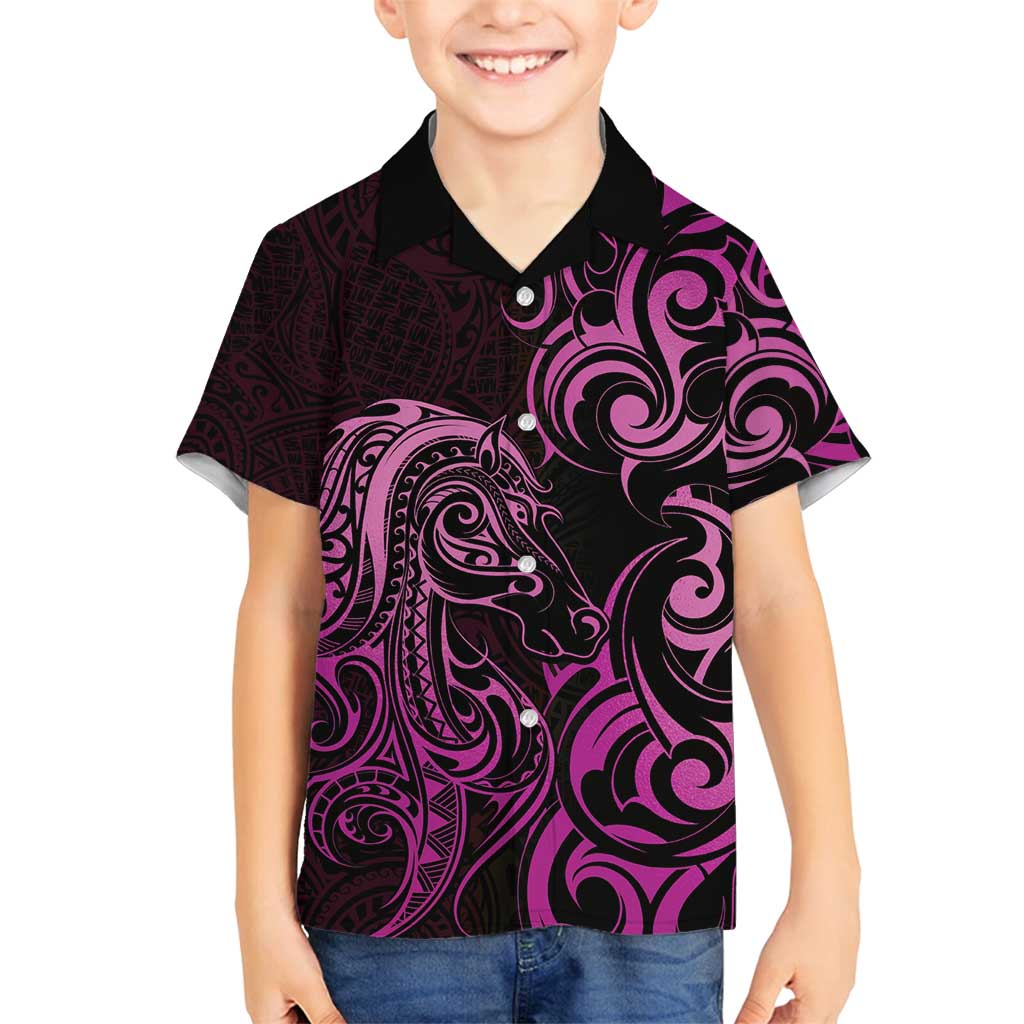 Pink Aoteara Horse Racing Family Matching Puletasi and Hawaiian Shirt NZ Maori Pattern