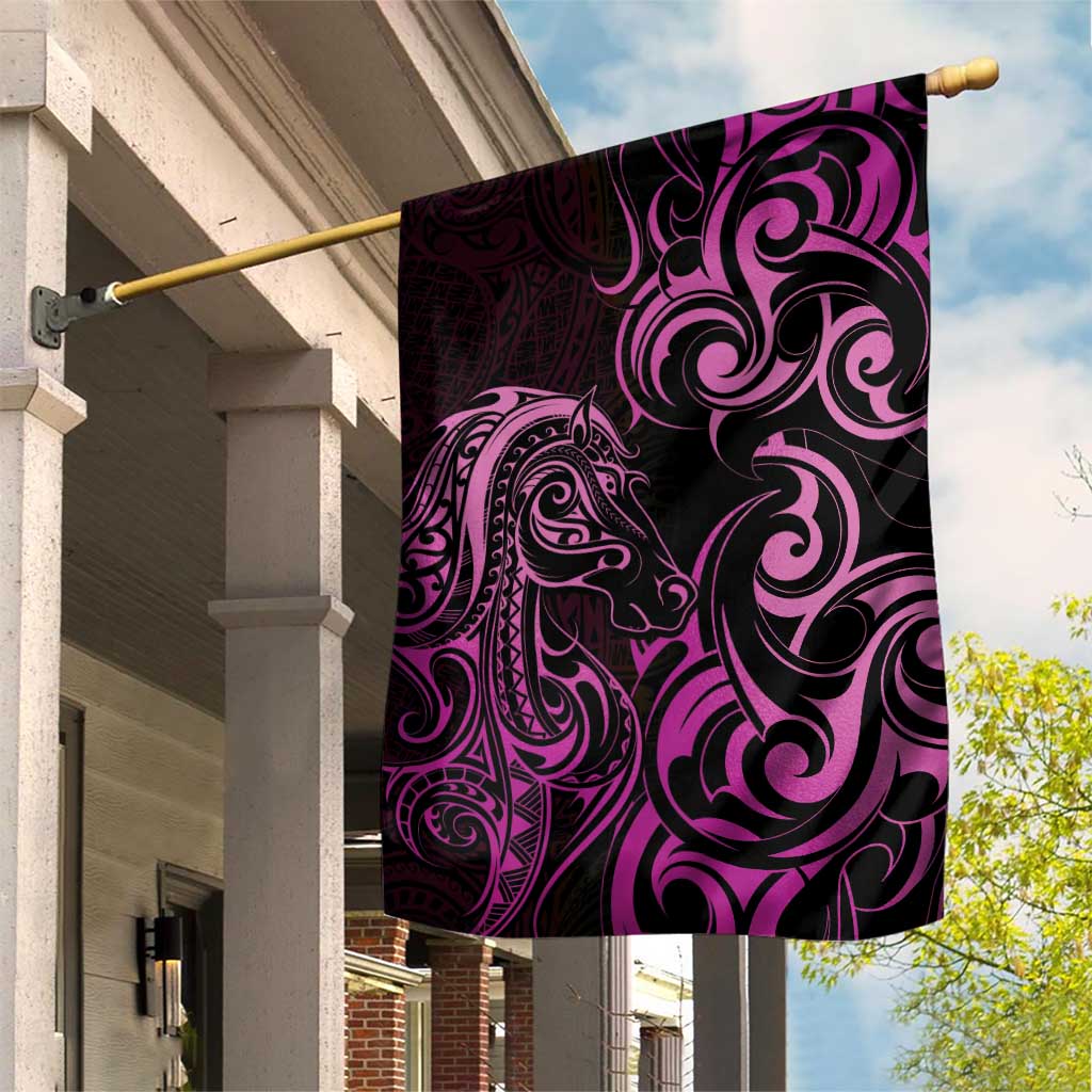Pink Aoteara Horse Racing Garden Flag NZ Maori Pattern - Vibe Hoodie Shop