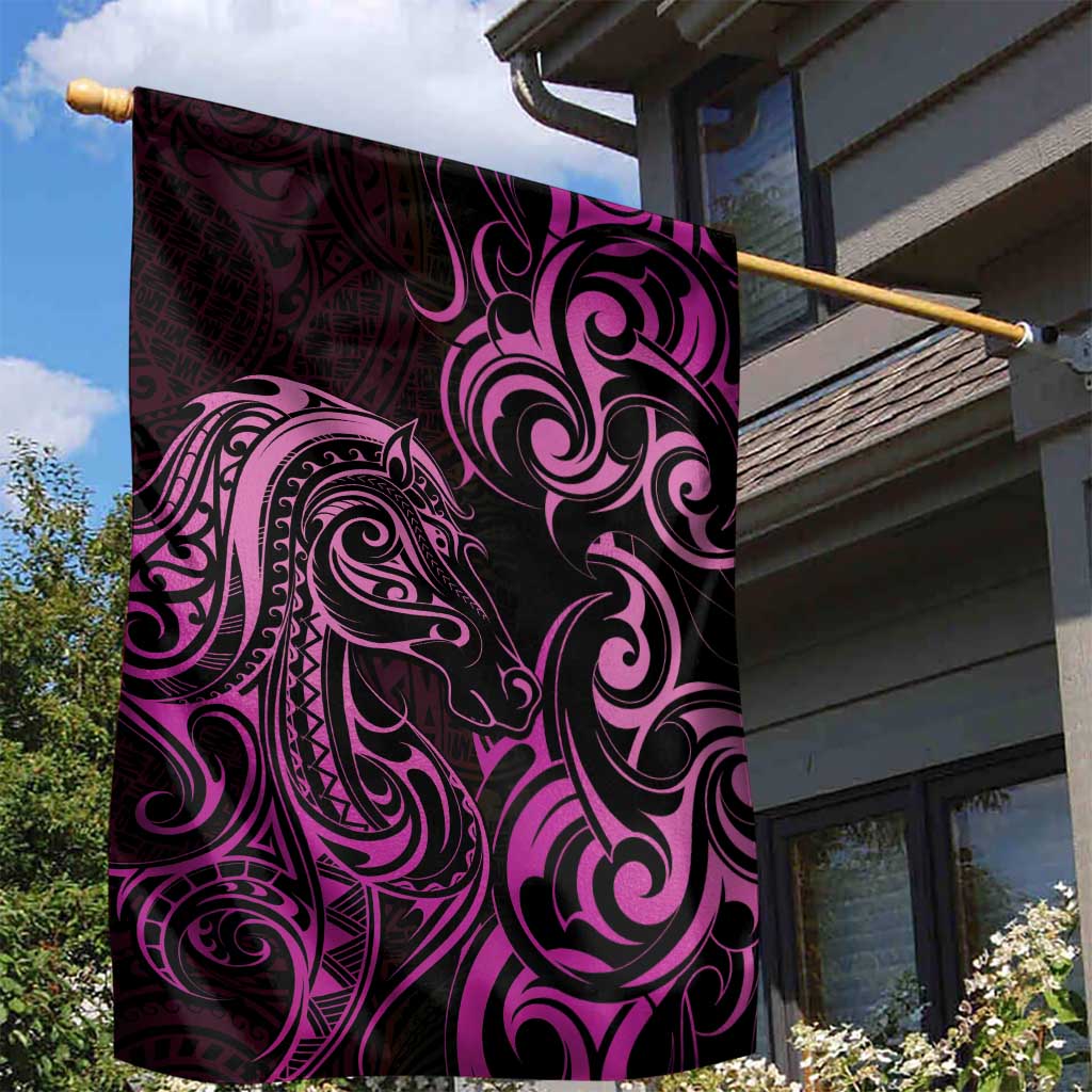 Pink Aoteara Horse Racing Garden Flag NZ Maori Pattern - Vibe Hoodie Shop