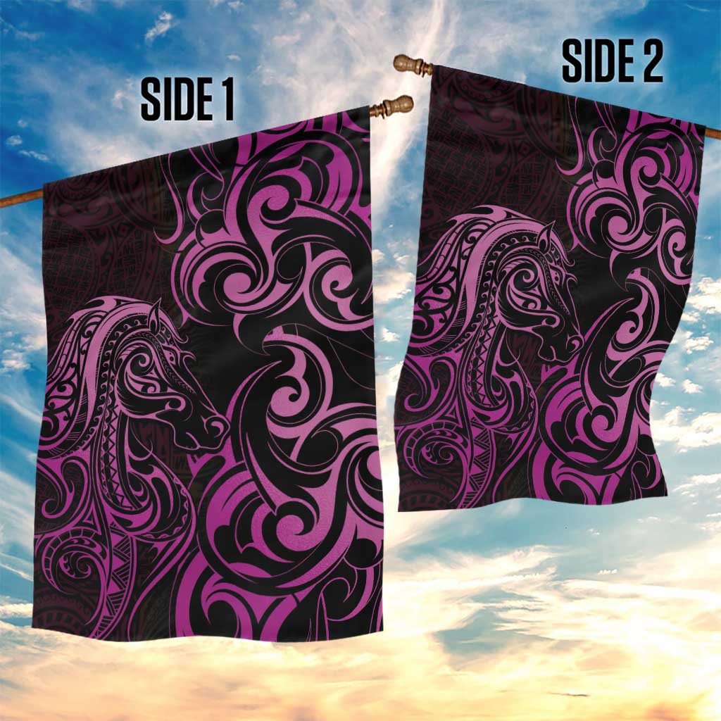 Pink Aoteara Horse Racing Garden Flag NZ Maori Pattern - Vibe Hoodie Shop