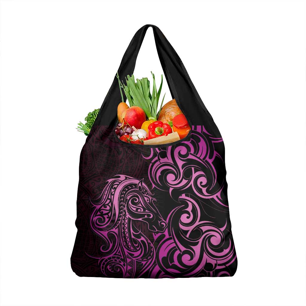 Pink Aoteara Horse Racing Grocery Bag NZ Maori Pattern