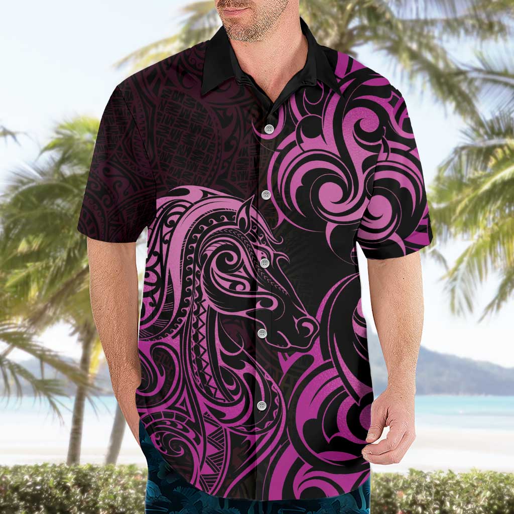 Pink Aoteara Horse Racing Hawaiian Shirt NZ Maori Pattern - Vibe Hoodie Shop