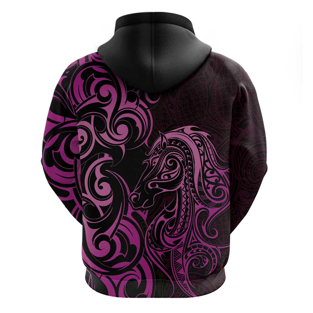 Pink Aoteara Horse Racing Hoodie NZ Maori Pattern - Vibe Hoodie Shop