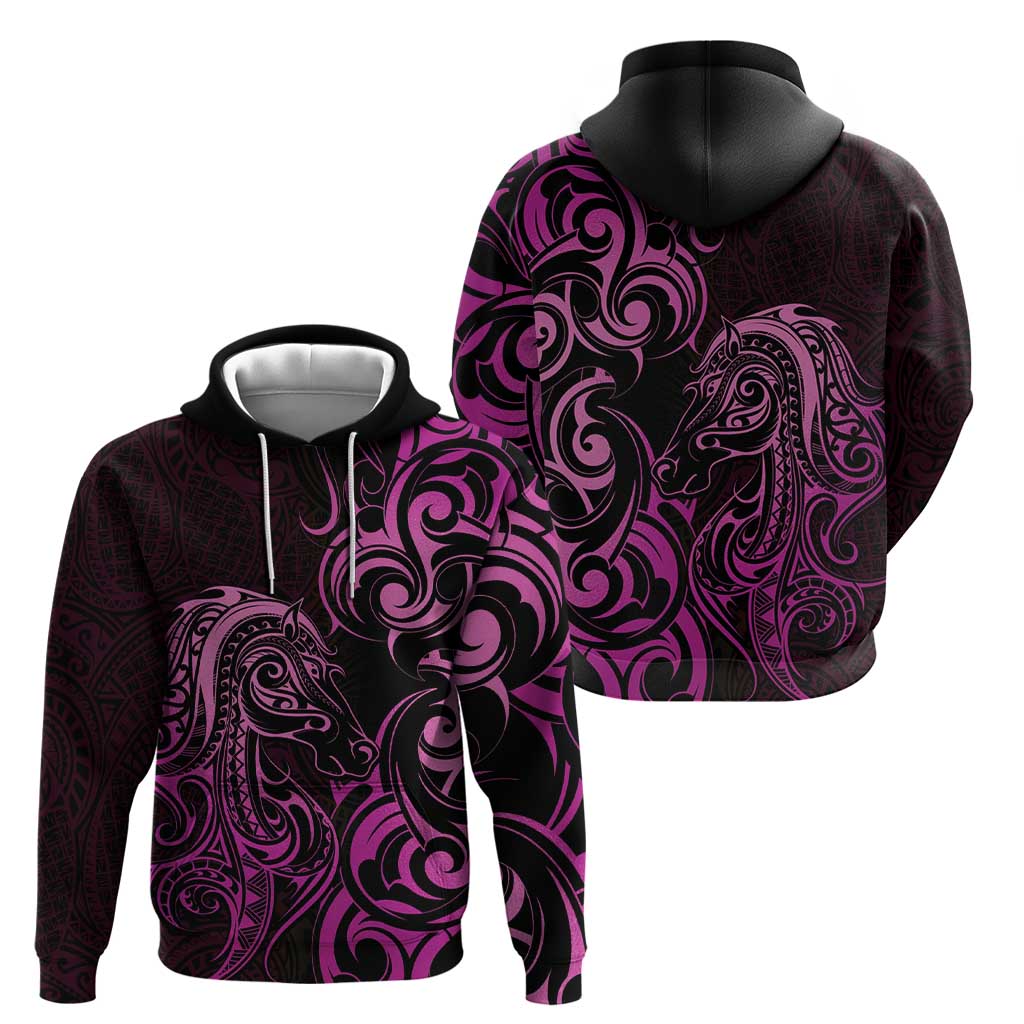 Pink Aoteara Horse Racing Hoodie NZ Maori Pattern - Vibe Hoodie Shop