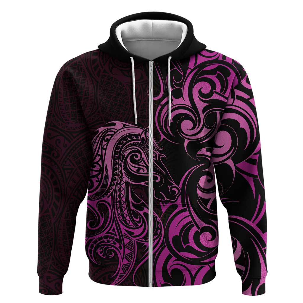 Pink Aoteara Horse Racing Hoodie NZ Maori Pattern - Vibe Hoodie Shop