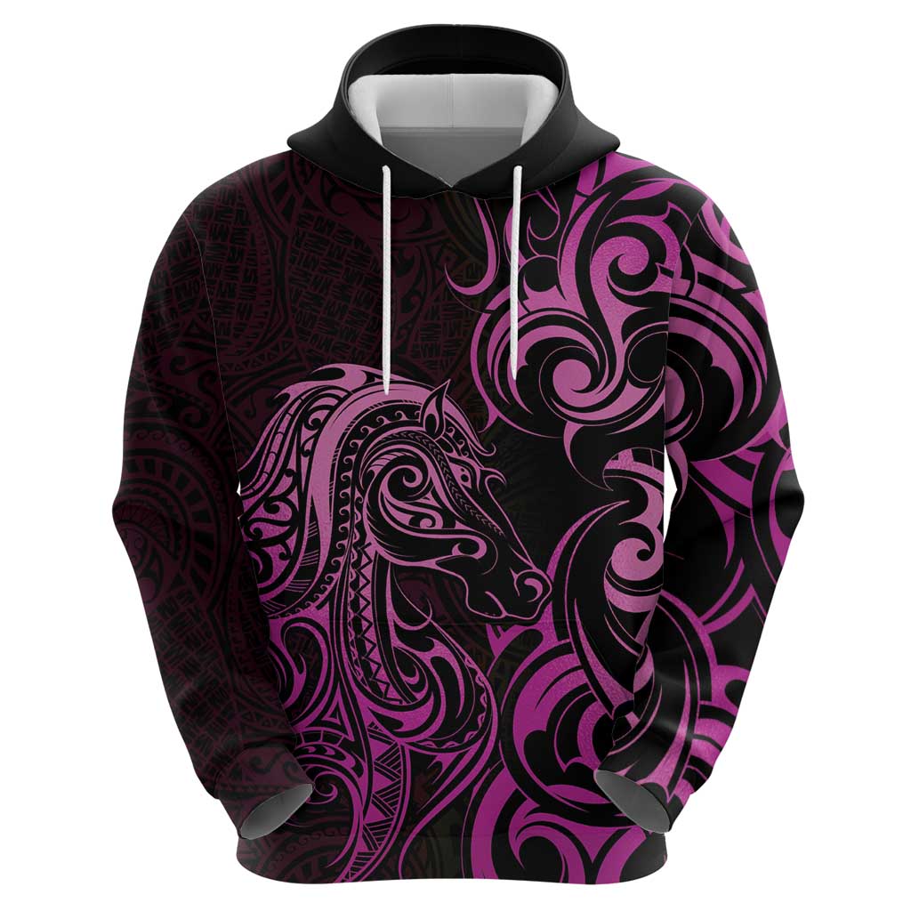 Pink Aoteara Horse Racing Hoodie NZ Maori Pattern - Vibe Hoodie Shop