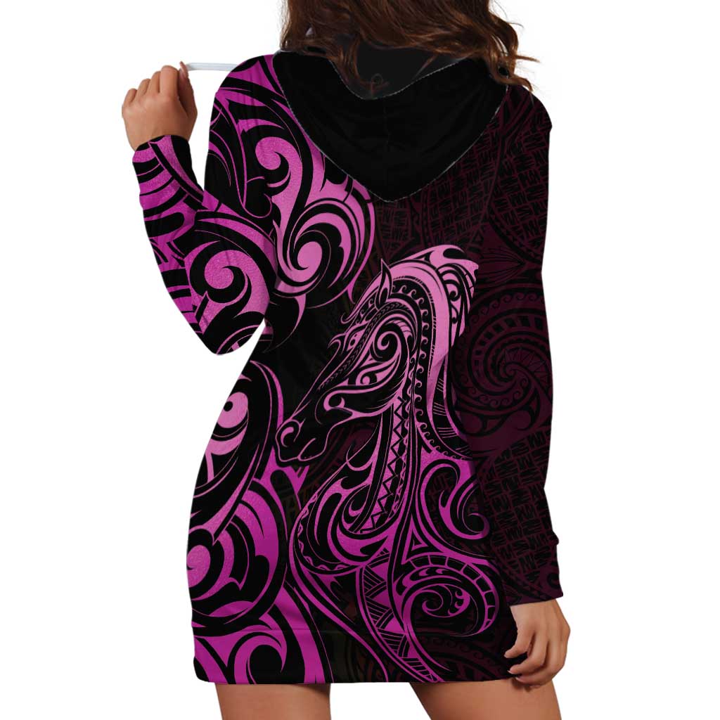 Pink Aoteara Horse Racing Hoodie Dress NZ Maori Pattern - Vibe Hoodie Shop