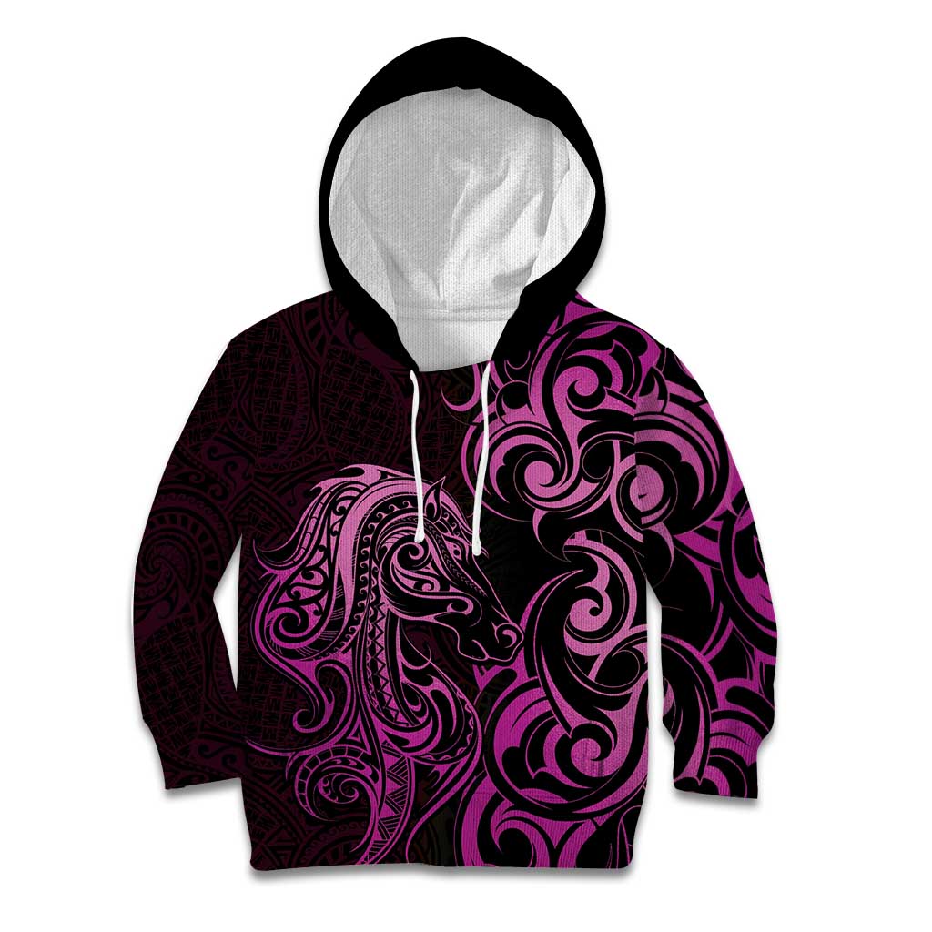 Pink Aoteara Horse Racing Kid Hoodie NZ Maori Pattern - Vibe Hoodie Shop