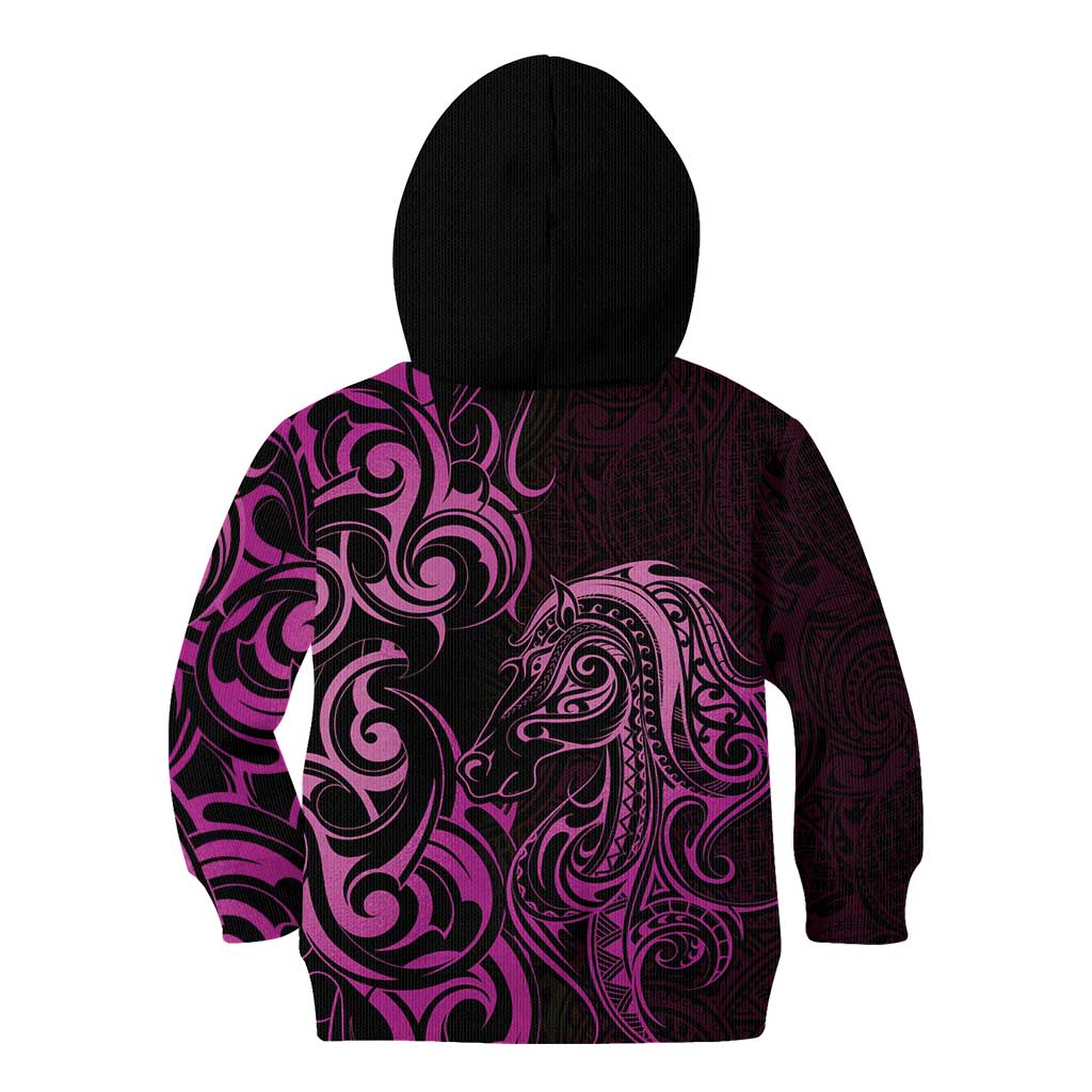 Pink Aoteara Horse Racing Kid Hoodie NZ Maori Pattern - Vibe Hoodie Shop