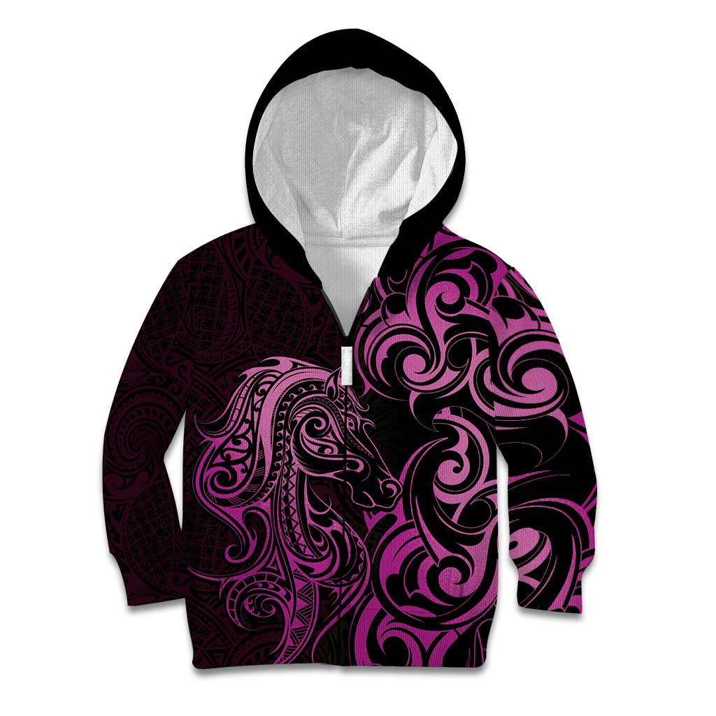 Pink Aoteara Horse Racing Kid Hoodie NZ Maori Pattern - Vibe Hoodie Shop