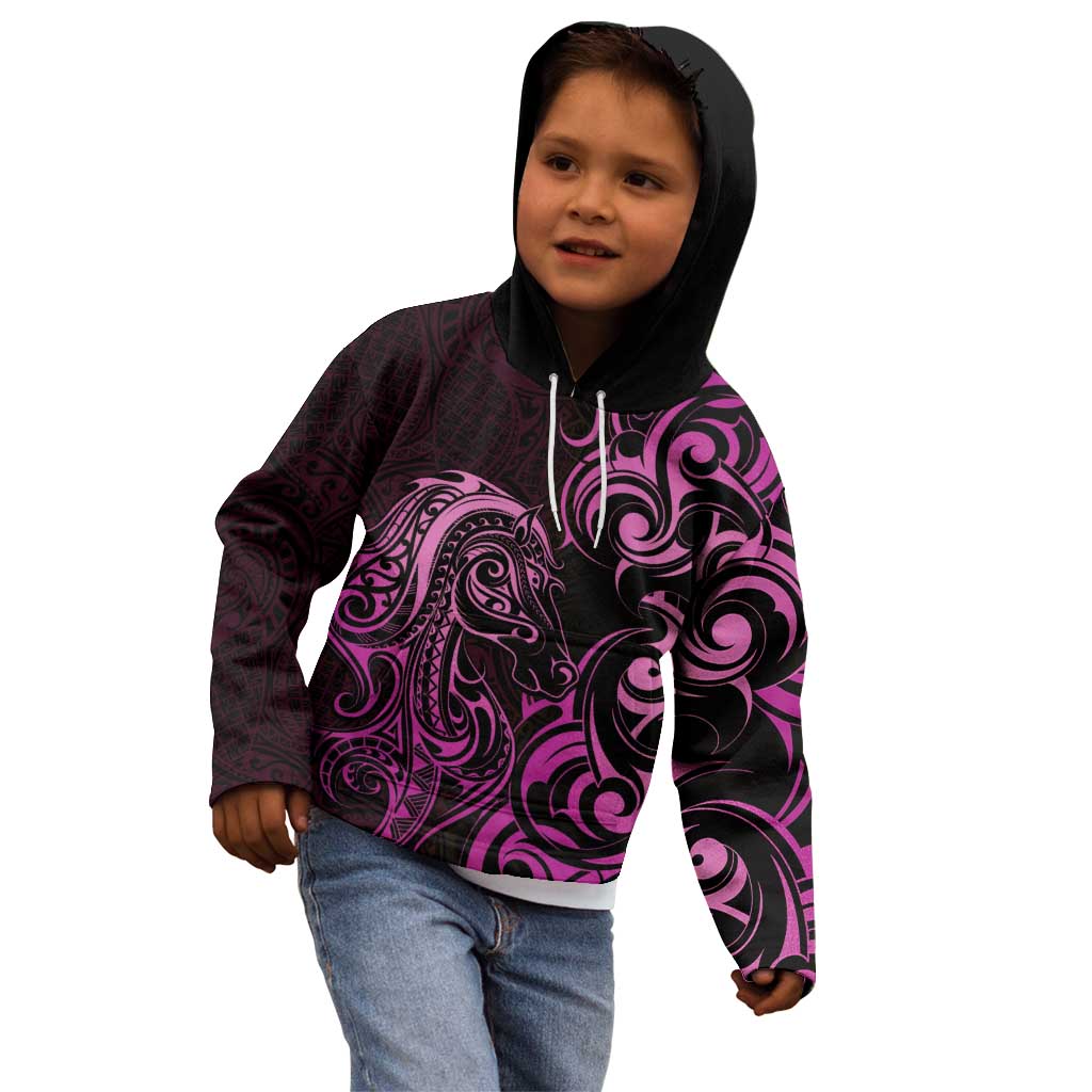 Pink Aoteara Horse Racing Kid Hoodie NZ Maori Pattern - Vibe Hoodie Shop