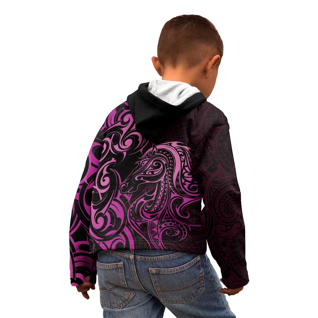 Pink Aoteara Horse Racing Kid Hoodie NZ Maori Pattern - Vibe Hoodie Shop