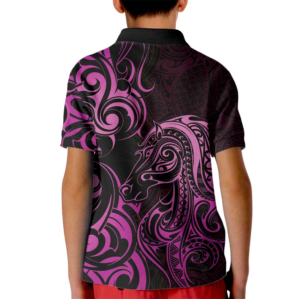 Pink Aoteara Horse Racing Kid Polo Shirt NZ Maori Pattern - Vibe Hoodie Shop