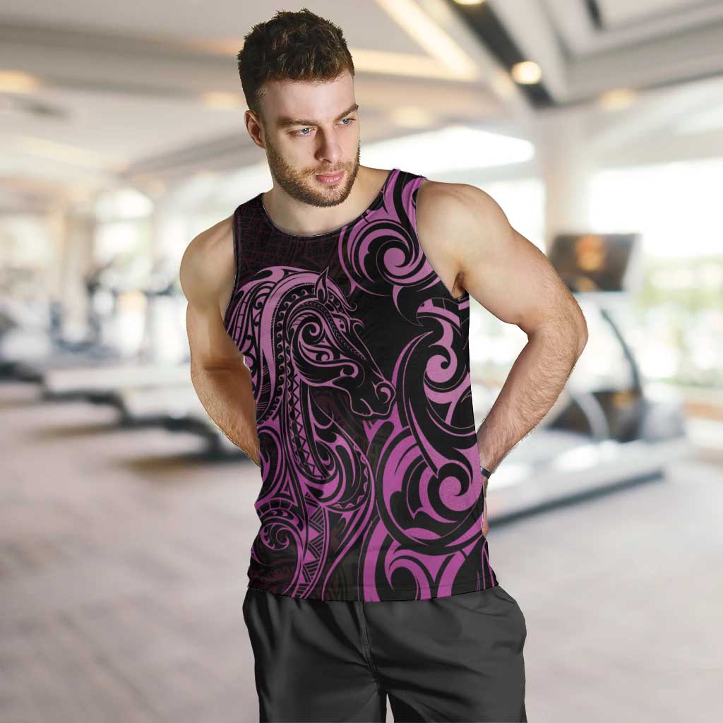 Pink Aoteara Horse Racing Men Tank Top NZ Maori Pattern - Vibe Hoodie Shop