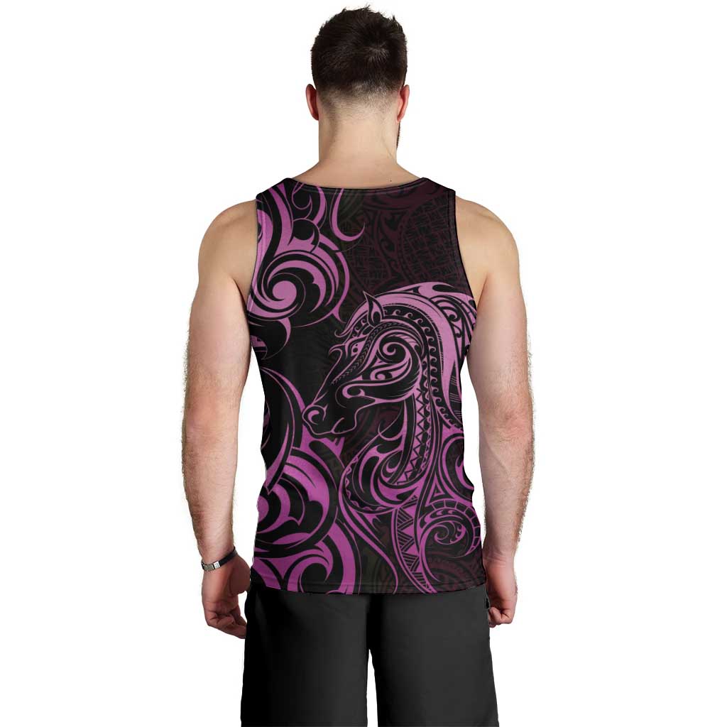 Pink Aoteara Horse Racing Men Tank Top NZ Maori Pattern - Vibe Hoodie Shop