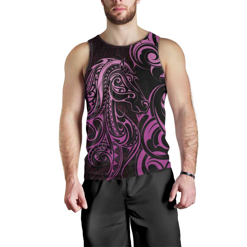 Pink Aoteara Horse Racing Men Tank Top NZ Maori Pattern - Vibe Hoodie Shop