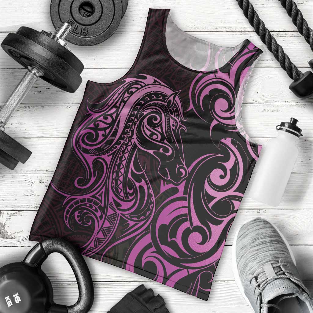 Pink Aoteara Horse Racing Men Tank Top NZ Maori Pattern - Vibe Hoodie Shop