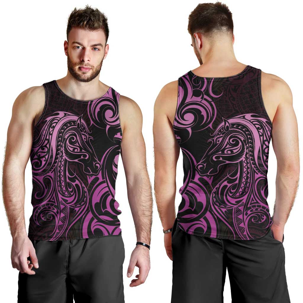 Pink Aoteara Horse Racing Men Tank Top NZ Maori Pattern - Vibe Hoodie Shop